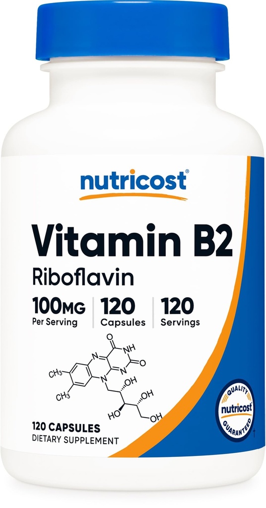 B2 vitamīns (riboflavīns) 100 mg, 120 kapsulas - bez lipekļa un ne- GMO