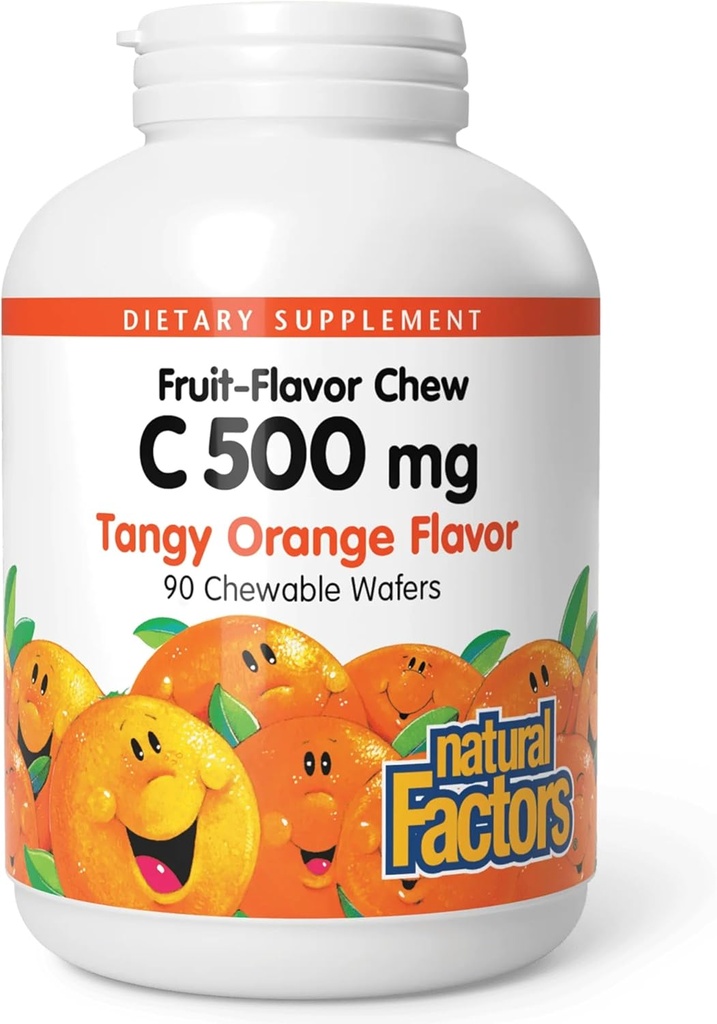 Dabiskie faktori, vitamīns C 500 mg, bērniem košļājamās, lai atbalstītu veselīgu kaulu un zobu, Tangy Orange, Vegan, ne-GMO, 90 plāksnītes (90 porcijas)