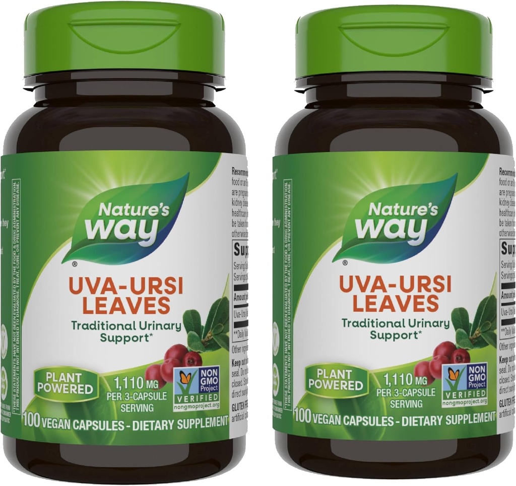 Dabas ceļš Uva Ursi lapas, tradicionālais urīna atbalsts*, 1110 mg uz 3-kapsulas Servē, Ne-GMO projekts Verified, Augu diētiskā papildinājums, 100 Vegan kapsulas (iepakojums May Vary) - 2 iepakojums