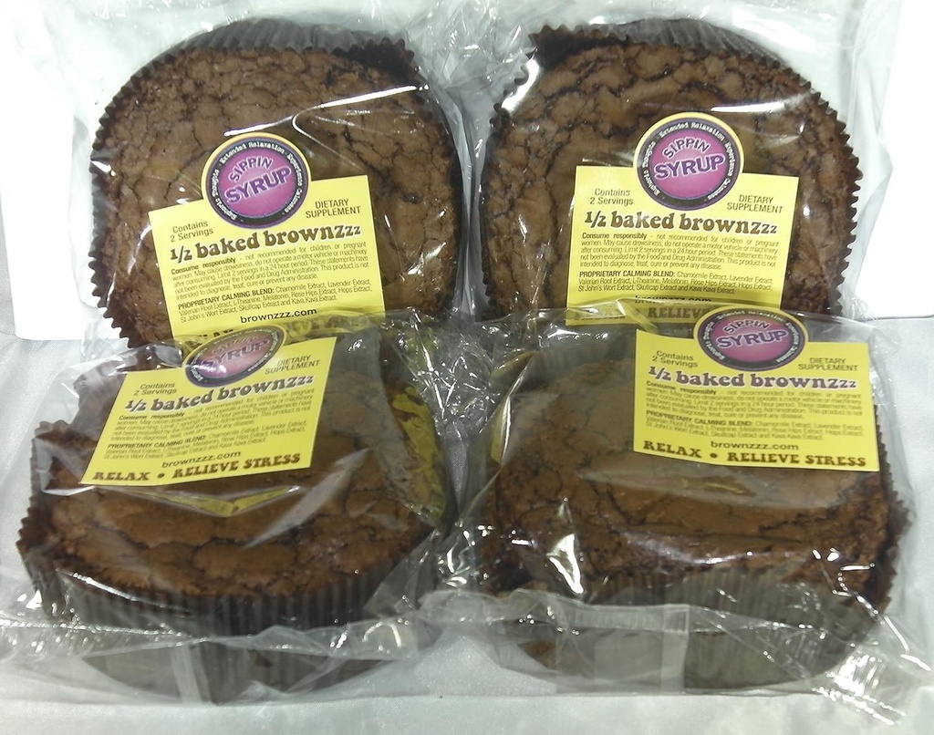 1/2 Baked Brownzzz - Relax un Relieve Stress - Daudzums no 4 kastē - Diētiskā Papildinājums ar kumelīšu, Lavanda, Valerian, asinszāle un vairāk (4)