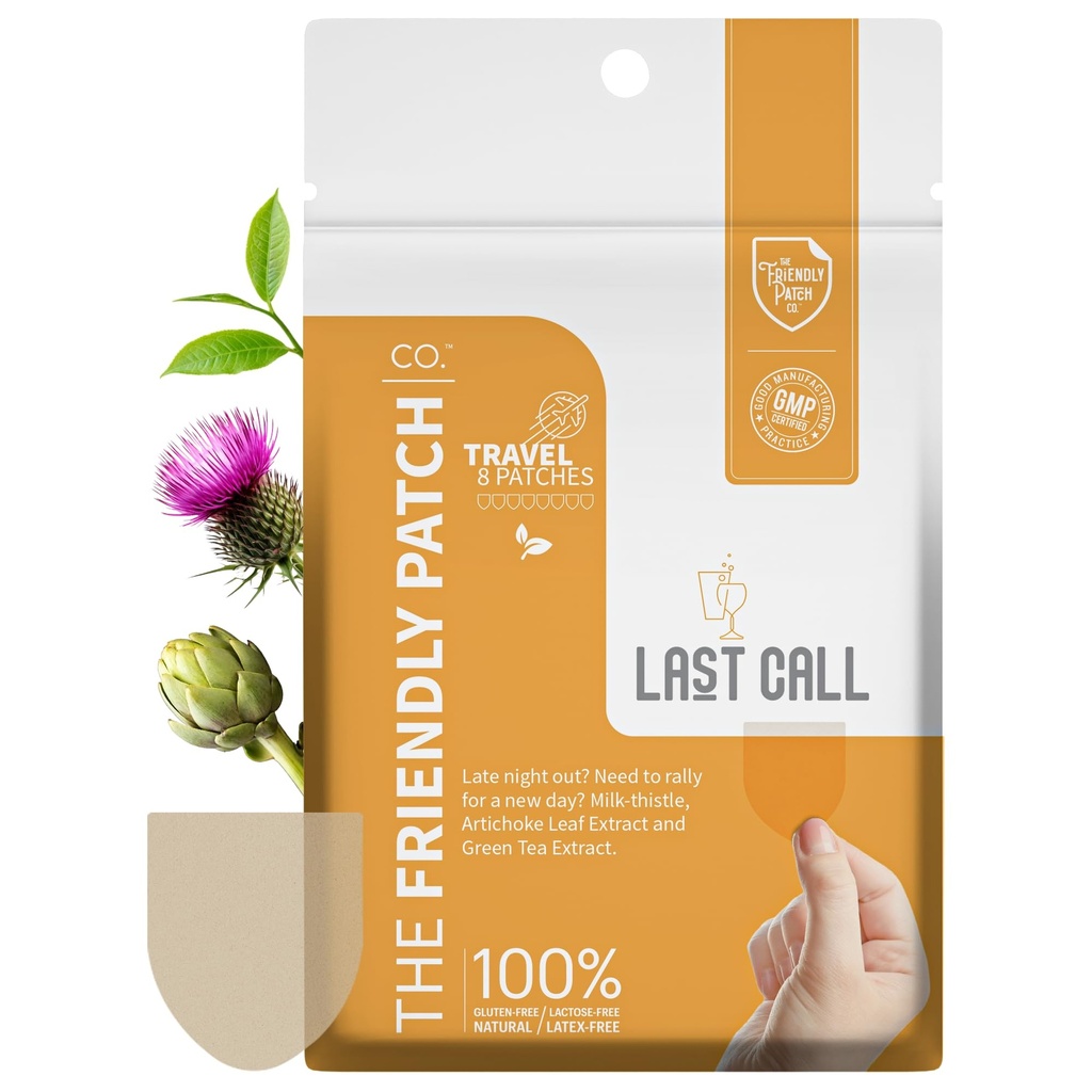 Sadraudzīgs Patch Last Call Patch - vēla nakts - Augs Powered Valkājami Patches ar vīnogu tēju, Kofeīns, Piena dadzis, Artišoka lapu ekstrakts - Wellness 8 Pack