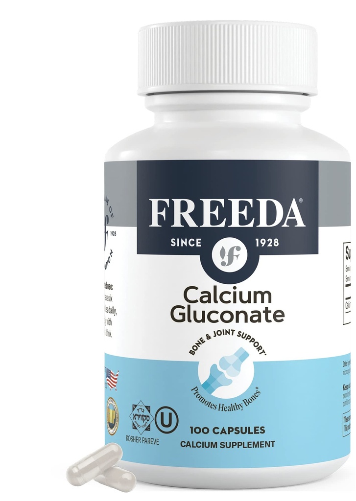 Freeda kalcija glikonāts – Košera vegana kalcija papildinājums – viegli digest & Absorb – atbalsta kaulu spēku – tīrs kalcijs bez D vitamīna – (100 kapsulas)