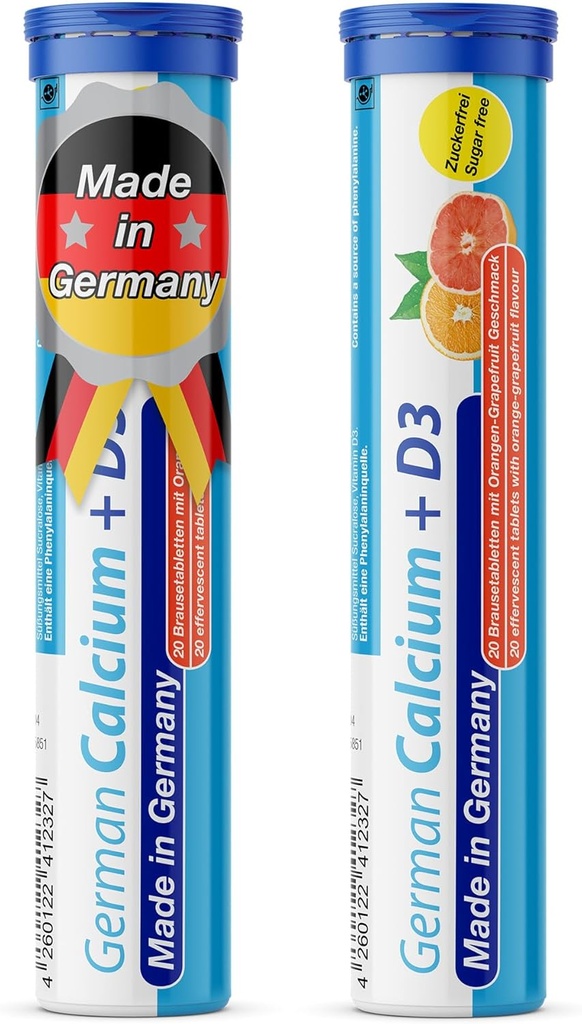 Vācu kalcijs + VIT. D - 40 Veģetāriskais dzēriens Putojošās tabletes - Orange- Grapefruit Flavor - ražotas Vācijā