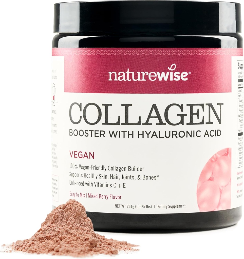 NatureWise Vegan kolagēna pulveris - Booster formula veselīgiem matiem, ādai, un nagiem ar hialuronskābi, vitamīns C un E, proteīns - Jauktas ogu Flavor - bez piena, nav GMO - 15 porcijas