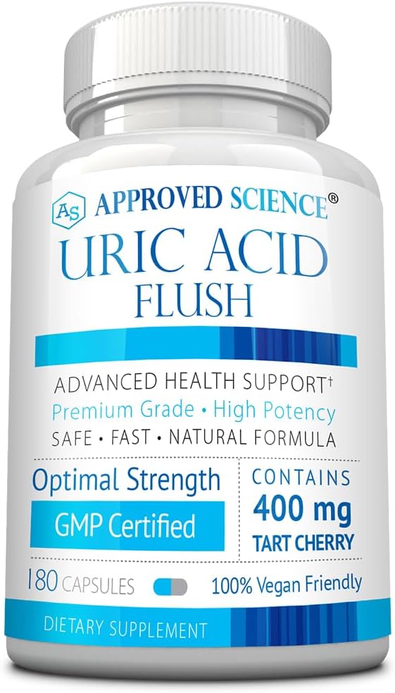Apstiprināts Science® Uric Acid Flush papildinājums ar Folijskābi un Tart Cherry - 180 kapsulas - 3 mēnešu piegādes