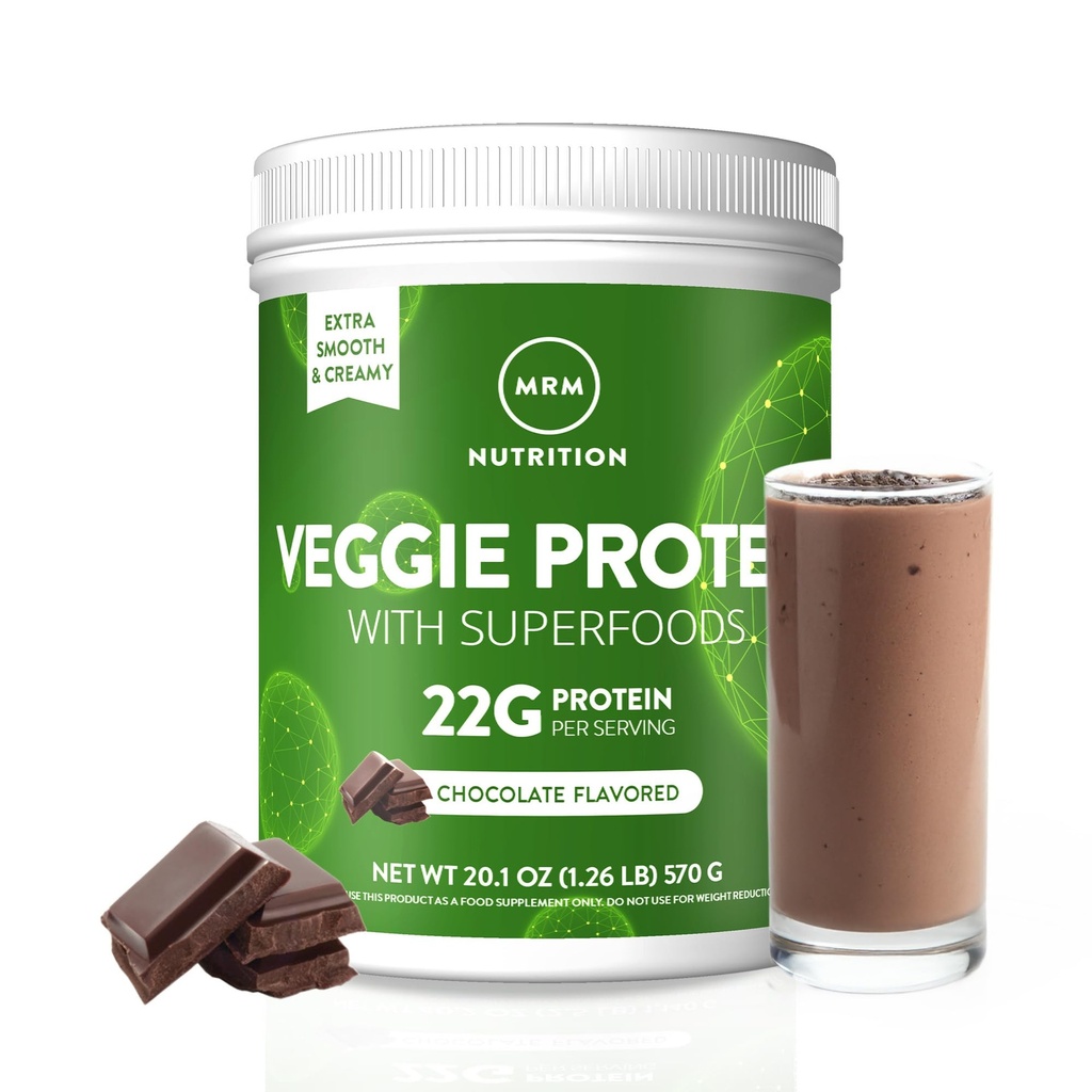 MRM Nutrition Veggie Protein with Superfoods -- Šokolāde aromatizēts - 22g Complete Protein -- > 8.8g Essential Aminoskābes -- 13 superfoods - ar Omega 3s un Omega6s -- Keto Friendly - 30 Servē