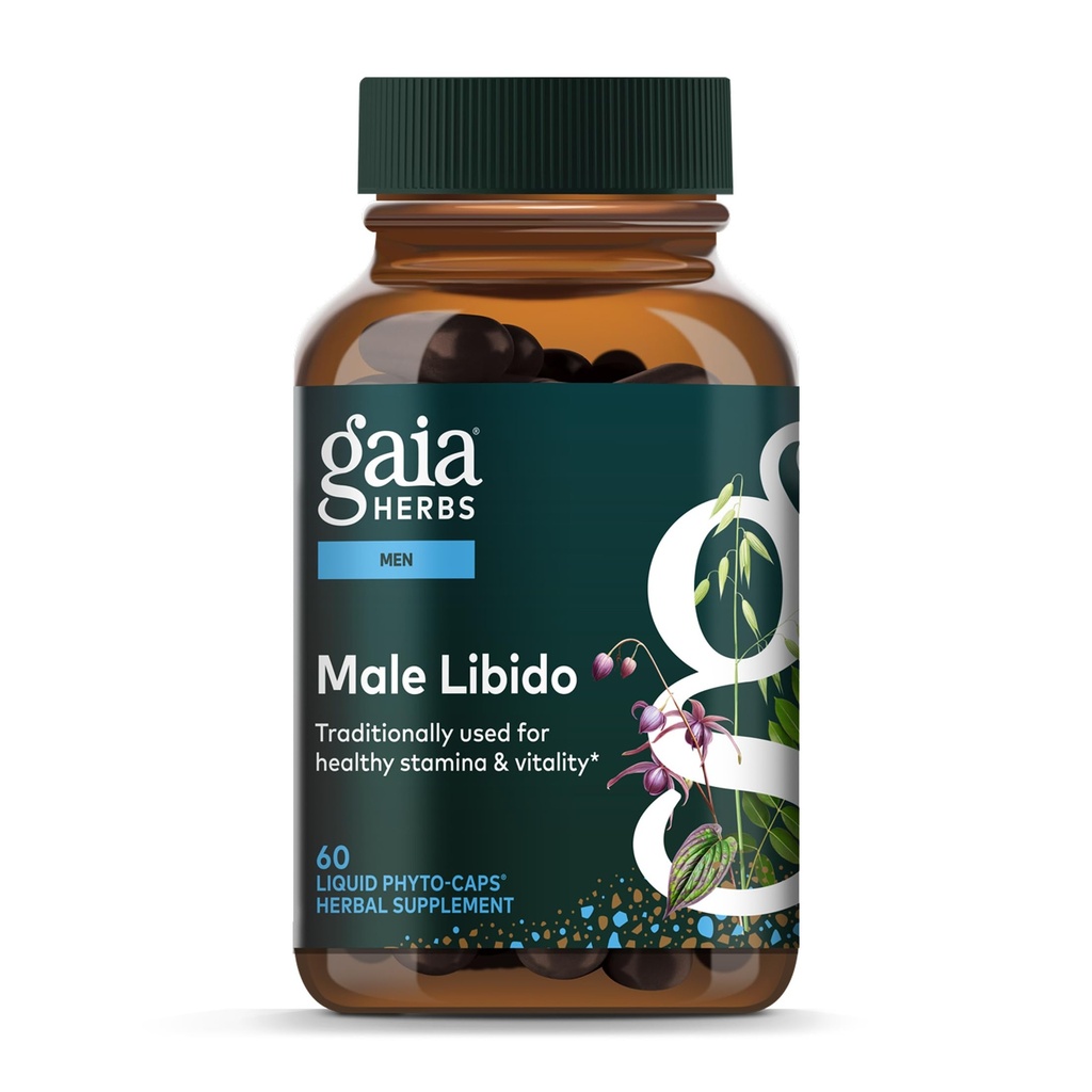 Gaia Herbs Male Libido - Augu Papildinājums ar Saw Palmetto, Horny Kaza Weed, Maca & Auzas - Atbalsta Stamina, Vitality & Hormone Balance vīriešiem - 60 Vegan Liquid Phyto-Capsules (20 dienu piegādes)