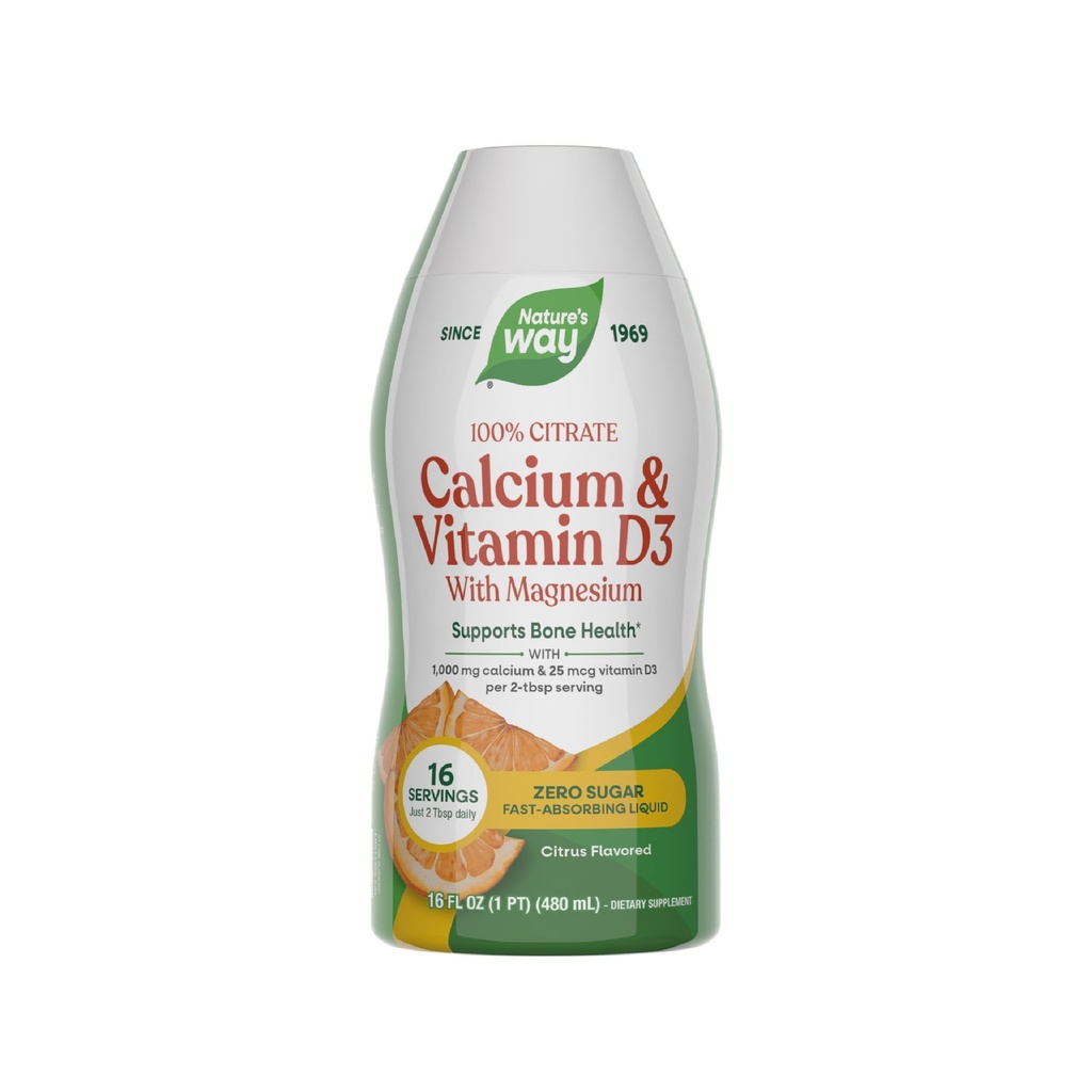 Dabas ceļš Kalcijs un D3 vitamīns ar magnija šķidrumu papildinājumu*, atbalsta kaulu veselību*, ātri absorbējošu šķidrumu, bez lipekļa, bez cukura, citrusaugļu aromatizēts, 16 Fl Oz (iepakojums var būt)