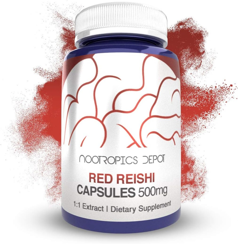 Nootrops Depot Red Reishi Sēņu kapsulas - 500mg - 180 Grāfs - Ganoderma lucidum - Viss augļkopība Ķermenis Sēņu ekstrakts -- Atbalsta veselīgu imūnsistēmu