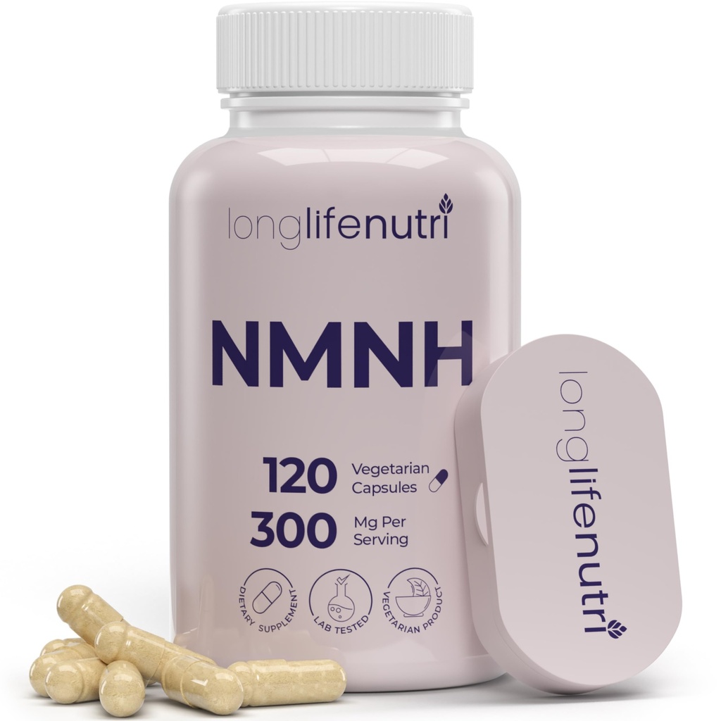 LongLifeNutri NMNH 300mg (Dihidronikotīnamīda mononukleotīds) - 120 Vegan kapsulas, 2 mēnešu padeve, NMN alternatīva, NAD papildinājums enerģijai un noturībai, laboratorijā pārbaudīts, ražots ASV