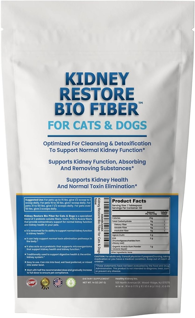 Bio Fiber kaķiem un suņiem Nieru atbalsts, Nieres Mājdzīvnieku veselības papildinājums, Nieru atbalsts suņiem un kaķiem, Nieru atbalsts suns, Pievienot w / Renal Food, Atbalsts Normāla nieru funkcija - 60 Servējumi