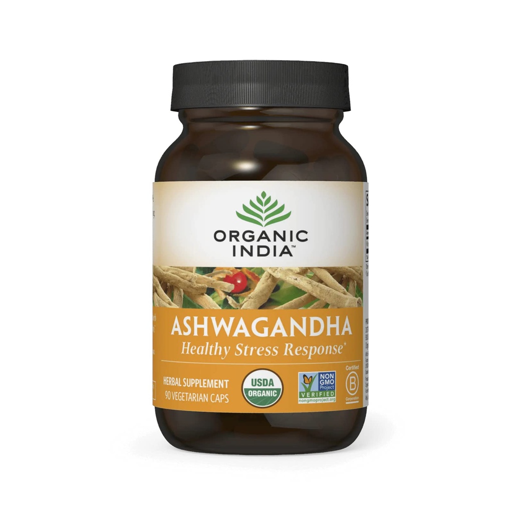 ORGANIC INDIA Ashwagandha kapsulas - Organic Ashwagandha Papildinājums - Vegan Ashwagandha Sakne, bez lipekļa, Košera, ne-ĢMO, atbalsta Stresa atvieglošana, enerģija, un miega - 90 kapsulas