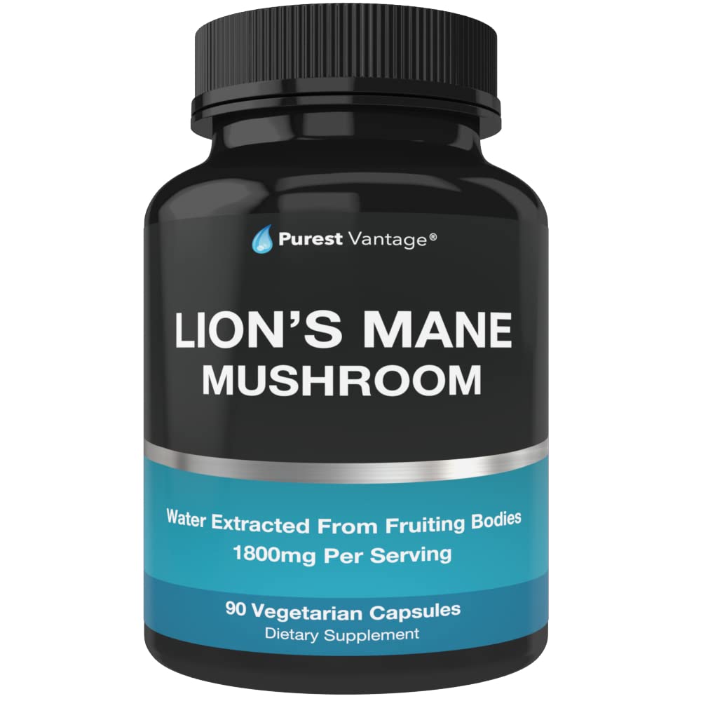 Organic Lions Mane Sēnes Kapsulas - 1800mg Lion's Mane Sēņu Papildinājums Aug ASV - Nootropo Smadzeņu Papildinājums un Imūnsupport - Lions Mane Extract Pulveris - 90 Veggie Caps