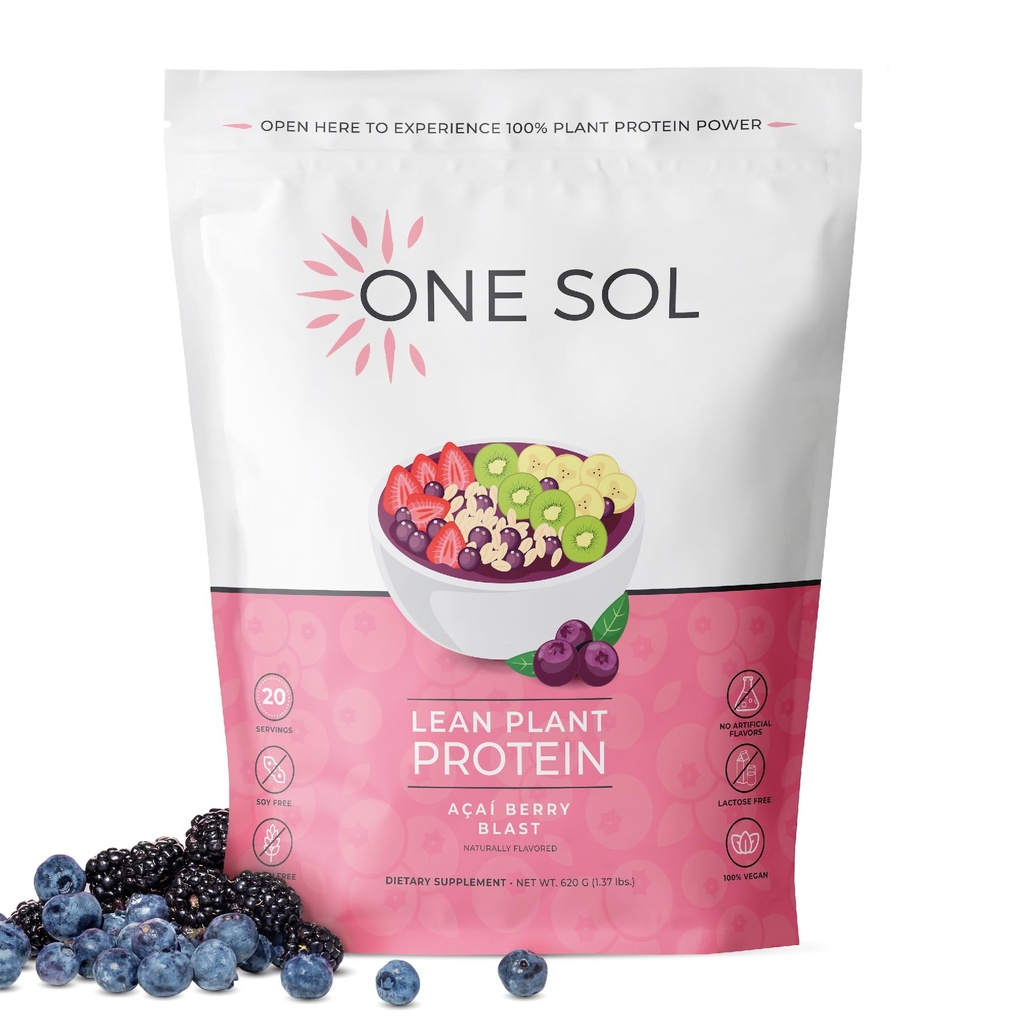 Viens Sol Lean augu proteīna pulveris, zirņu un brūno rīsu proteīns, zems ogļhidrātu saturs, vegan Friendly - glutēns, laktoze, un bez sojas - bez pievienotā cukura, ne-GMO, tīra uztura, bez uzputošanas (Acai Berry Blast)