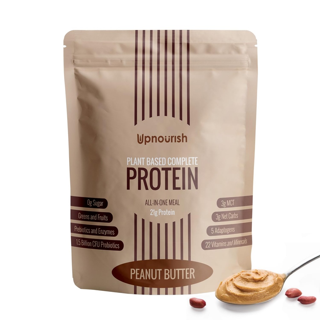 UpNourish Peanut Butter Vegan Protein Powder 54 Superfoods Pulveris,1,5 miljardi KVV Probiotikas 21g Augu izcelsmes proteīns,Nē Cukurs Nav Piens Nav ĢMO Piena bez,Ēdienreizes aizstāšana Shake Keto-Drownly Low-Carb Diēta,15 Kalpo