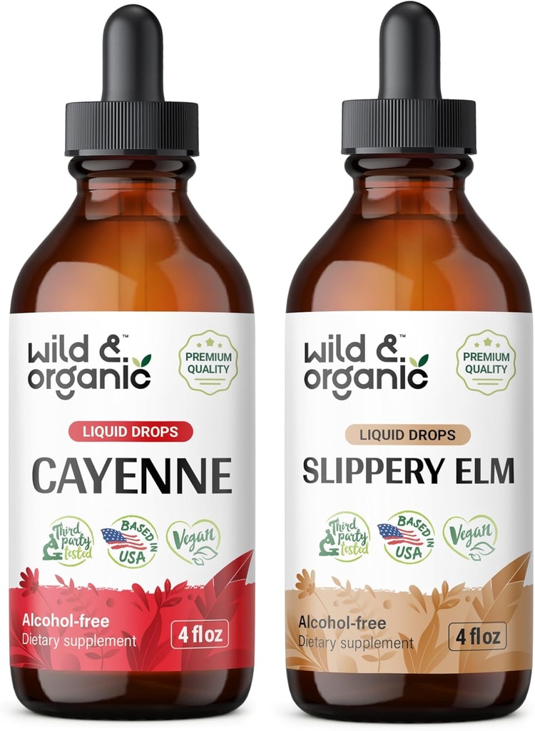 Savvaļas un organiskās kajēnas pipari Tinktūra 4 fl oz & Slippery Elm Tinktūra 4 fl oz