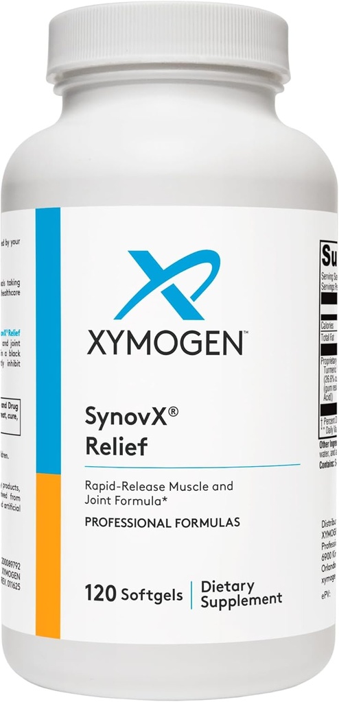 XYMOGEN SynovX Relief - locītavu atbalsta papildinājums ar Boswellia Serrata ekstraktu + Turmeric - Muskuļu un locītavu atvieglojuma papildinājumi - Vegan, bez lipekļa un ne ĢMO (120 softgels)