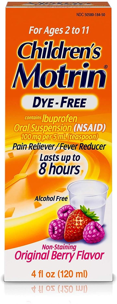 Johnson & Johnson Motrin bērnu formula, 4 oz, bez krāsvielas, Berijs