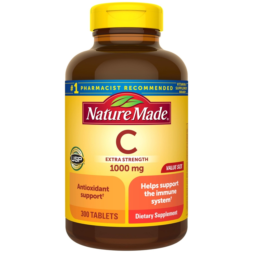 Daba Made Extra Strength vitamīns C 1000 mg, uztura papildinājums imūnās uzturvielas, 300 tabletes, 300 dienu piegādes
