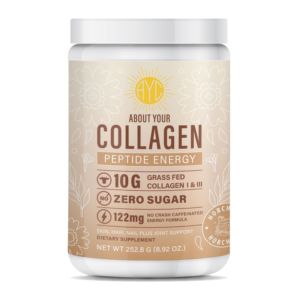 Peptīda enerģijas kolagēna pulveris Matu, nagu, ādas, I & III tipa, kafeīns enerģijai, vitamīns C, biotīns, hialuronskābe, Nulles cukura – 8,92oz (Horhata)