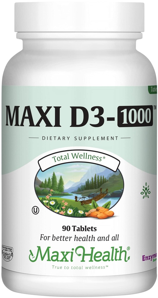 Maksi Veselība D3 vitamīns 1000 SV Diētiskās piedevas - Viegli norīt - Bez smaržas un garšas - atbalsta kalcija uzsūkšanos, imūno veselību un kaulu veselību pieaugušām sievietēm un vīriešiem - 90 tabletes