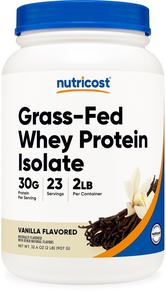 Nutricost Zāles sūkalu proteīna izolāts (Vanilla) 2LBS - ne-GMO, bez lipekļa, dabīgie uzliesmotāji