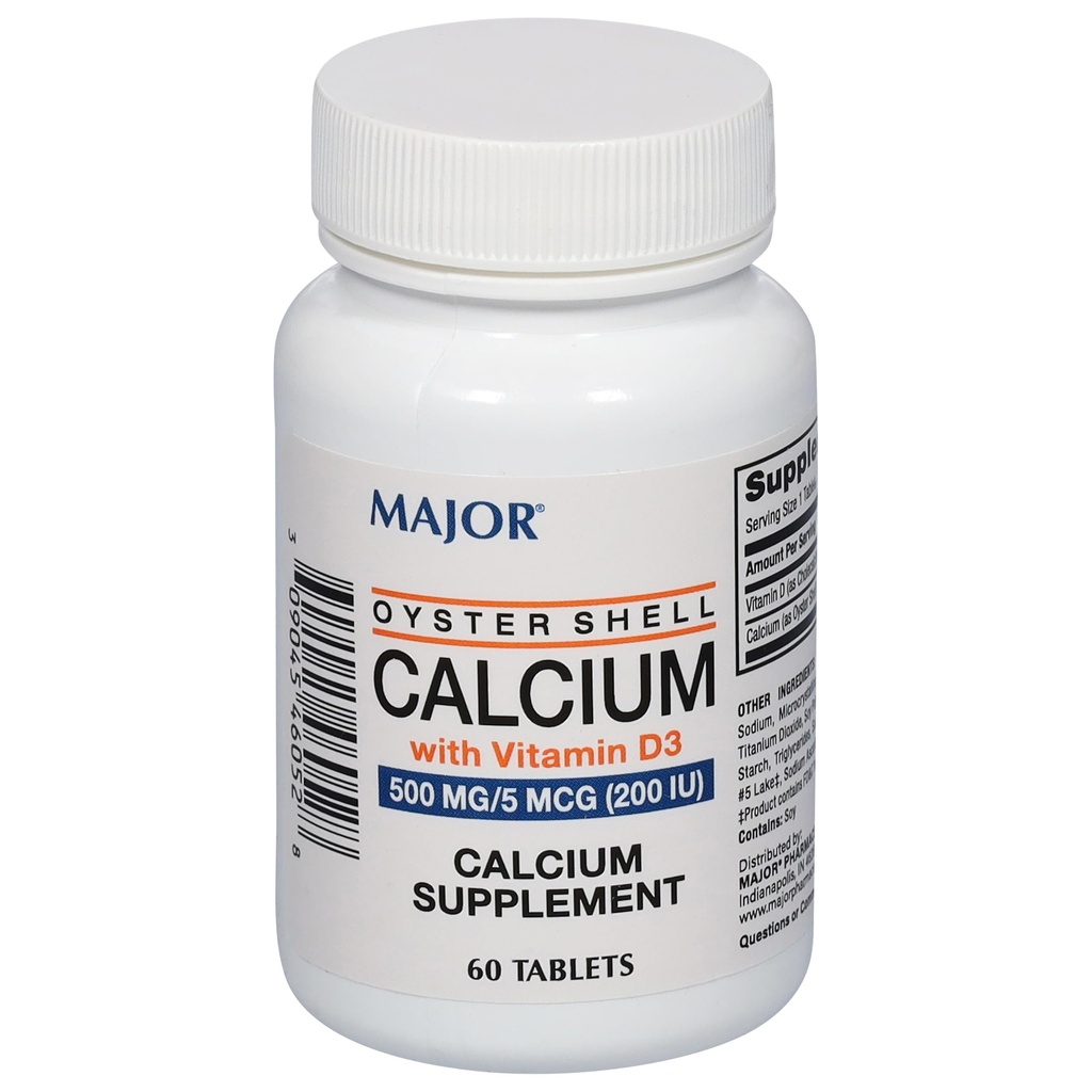 Major Oyster Shell Kalcijs ar vitamīnu D3 500 mg / 5 μg (200 SV) - Kalcija papildinājums - 60 tabletes