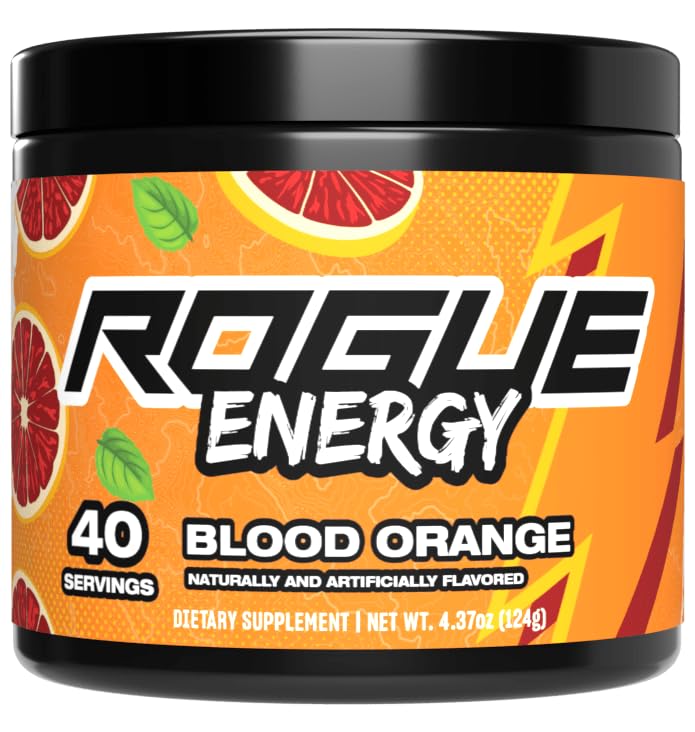 Rogue Energy Drink Powder for Long Gaming Hours - Enerģijas pulveris garīgo Focus - Cukurs un lipeklis Bezmaksas - Azartspēļu Papildinājums ar kofeīnu un vitamīniem - Ražots ASV (Blood Orange - 40 Servings)