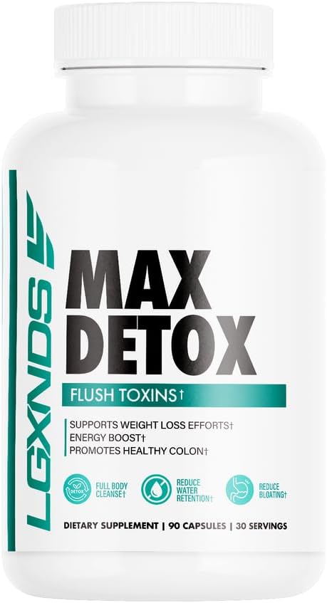 Max Detox – Pilna ķermeņa tīrīšana, samazināta ūdens aizture, samazināta uzpūšanās uztura papildinājums - 60 kapsulas, 30 Kalpojumi