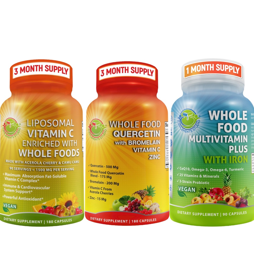 Pilnīgs Daily Vitamīni - Quercetin ar Bromelain Papildinājums Bandle Up ar Multivitamīnu Plus vīriešiem un sievietēm ar dzelzs un liposomu C vitamīna šķidro gelu - imūnai, respiratorai, gremošanas atbalstam