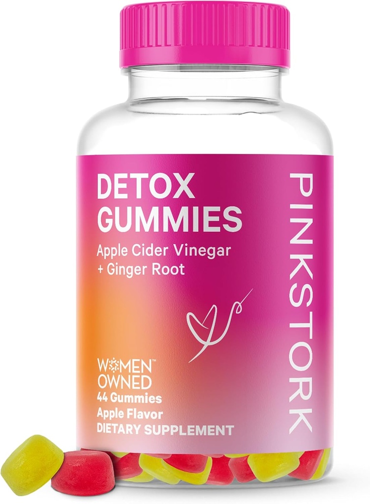 Pink Stork Detox Gummies, Apple Cider Etiķis Etiķis Gummies ar ingveru, lai palīdzētu Atbalsts Bloating, Gut Veselības un gremošanas, košļājamās ACV Gumies - 44 Skaits, 1 iepakojums, 0,3 mārciņas