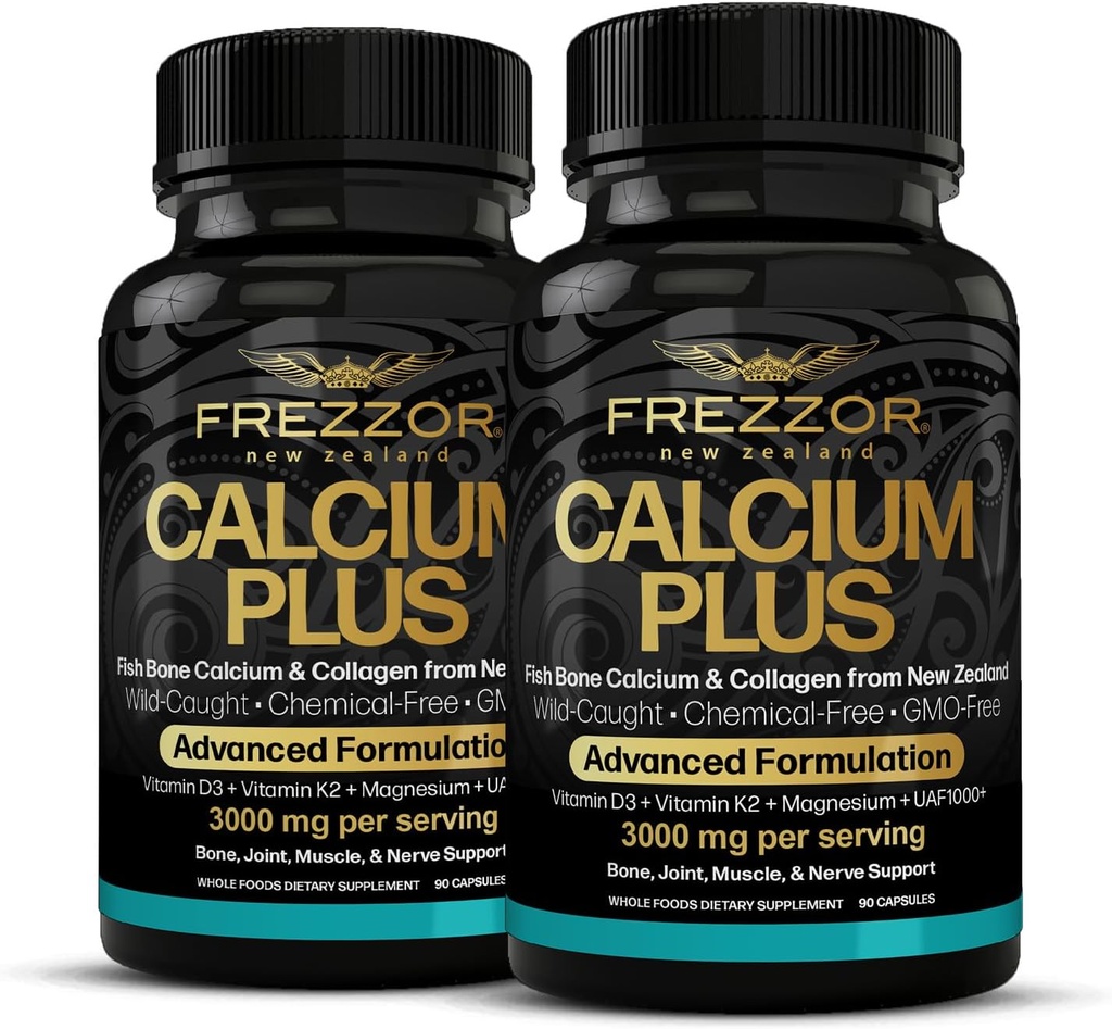 FREZZOR Calcium Plus ar UAF1000+ Super Antioksidantu kaulu veselībai un kaulu blīvumam, atbalsta veselīgu ķermeņa svaru, Essential Boul Building Minerals optimālo attiecību, NZ Made, 180 vāciņus, 2 mēnešu piegādes