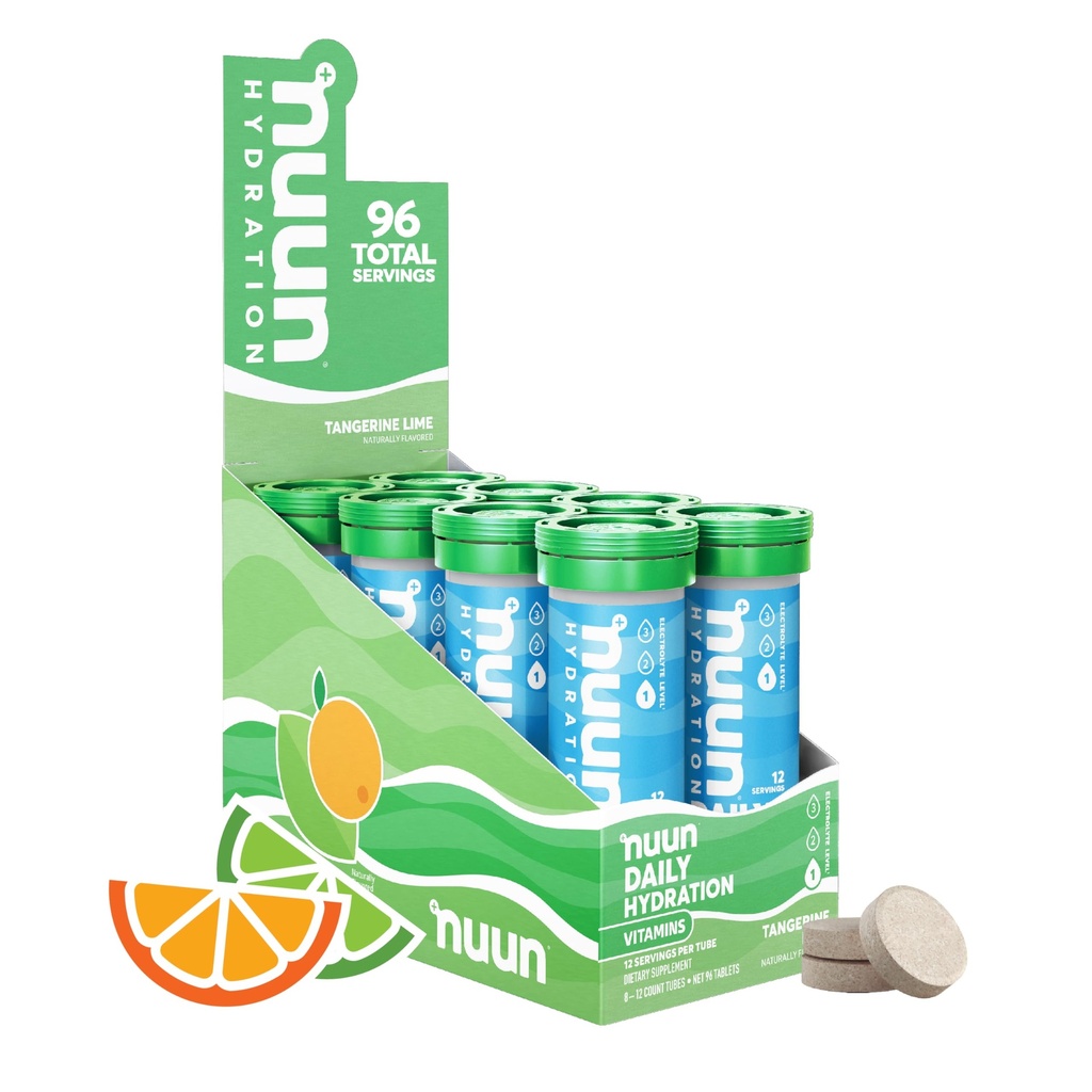 Nuun Vitamīni Elektrolītu tabletes ar vitamīnu D, C, E, A, & B6, Folijskābe, Magnijs & 4 Citas Essential Electrolytes, bez glutēna un vegana, tanžerīniem Kaļķi, 8 Pack (96 Kalpo kopā)