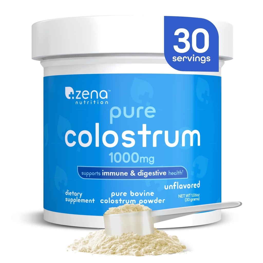 Zena Nutrition Govju Jaunpiena pulvera papildinājums, 1000mg Pure Jaunpiena, Atbalsta Imūnās un Gremošanas Veselības, Veicina Gut Health, Keto, bez lipekļa, bez taukiem, zāles baro, Neuzliesmo, 30 Kalpo
