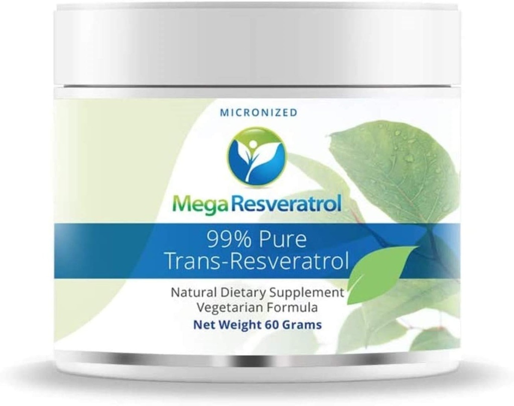 Mega Resveratrol Pulveris, Farmaceitiskā pakāpe, 99% Pure Micronized Trans-Resveratrol, 60 Grams Pulveris, Tīrība Sertificēts. Palīgvielas bezmaksas.