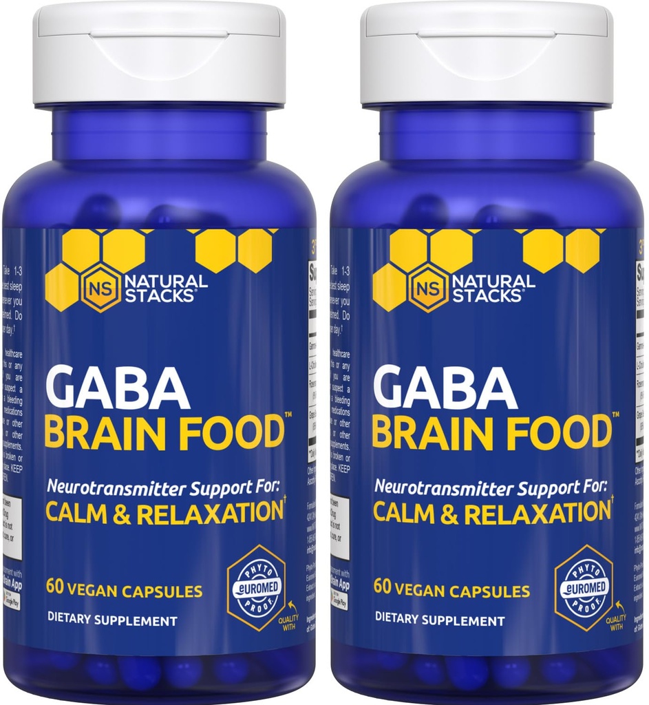 GABA Brain Food - GABA Papildinājums ar L-citrullīna un vīnogu sēklu ekstraktu - Atbalsta Calm & Relaxation - Nakts miega atbalsts - Atbalsts Gamma aminosviestskābes ražošanai - 120 L-citrullīna kapsulas