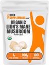 BulkSupplements.com Organic Lions Mane sēņu pulveris - Lions Mane pulveris, Sēņu Papildinājums - Vegan & Gluten Free, 1g per Serving, 100g (3.5 oz) (1. iepakojums)