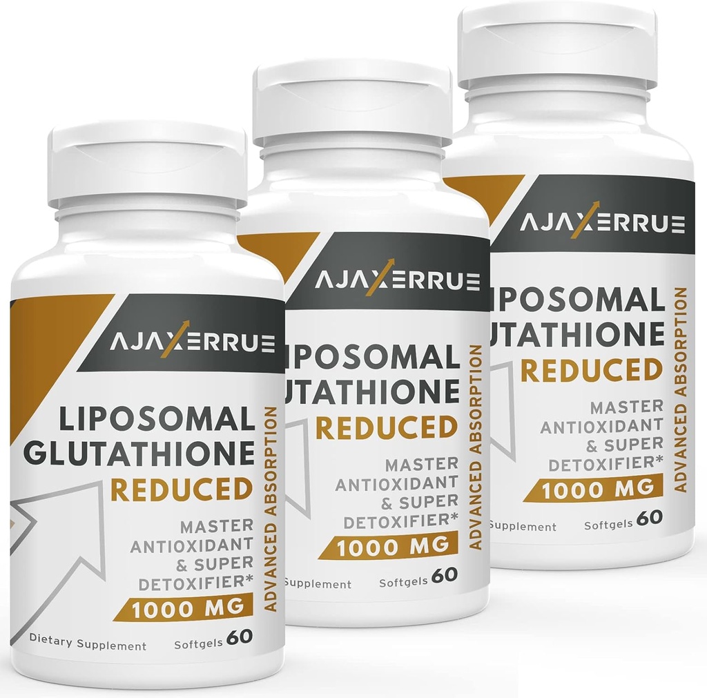 1400 mg liposomālā glutationa, superior Absorbcijas komplekss Samazināts glutationa daudzums Papildinājums ar C vitamīnu, hialuronskābi, galveno antioksidantu aknu detoksam, smadzenēm, ādu