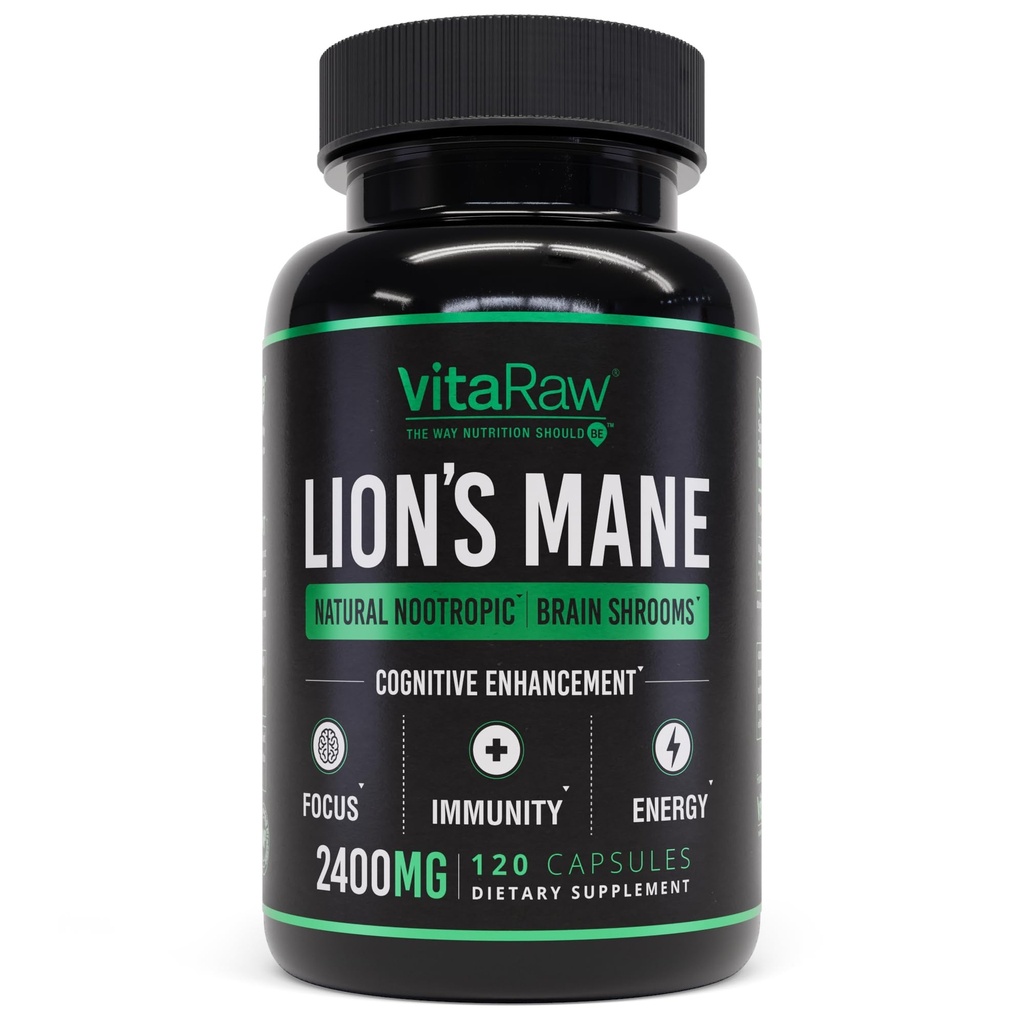 Organic Lions Mane Papildinājums Kapsulas 2400 mg - Jaudīgs Nootrop - Palīdz uzturēt atmiņu, enerģiju, un garīgo skaidrību - Vegan Brain Booster Focus Pills - Real Lion Mane Papildinājums