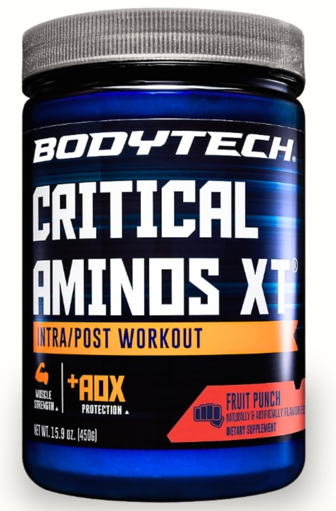 BODYTECH Critical Aminos XT Intra/Post Workout Pulveris Garšīgs augļu pūderis Flavor - Formulēts, lai atbalstītu muskuļu atgūšanas un uzlabot veiktspēju optimālu rezultātu (15,9 oz / 45 Kalpo)