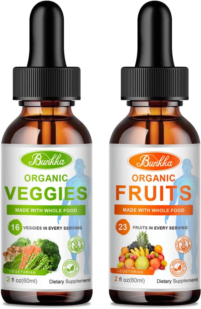 Augļi un dārzeņi - Dabisko augļu un dārzeņu līdzsvars Šķidrie pilieni 2 iepakojumi, Viss pārtikas papildinājums - pildīts ar vitamīniem un minerālvielām - 2 FL OZ Augļi & 2FL OZ Veggie