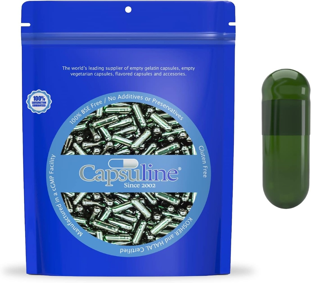 Capsuline Chlorophyll Krāsains izmērs 00 Tukšas Vegan Kapsulas - 1000 Skaits - Tukšas Veggie Pill Kapsulas - DIY Dārzeņu Kapsulas Pildījums - Tukši Caps - Kosher Ne- GMO Sertificēts (Zaļš)