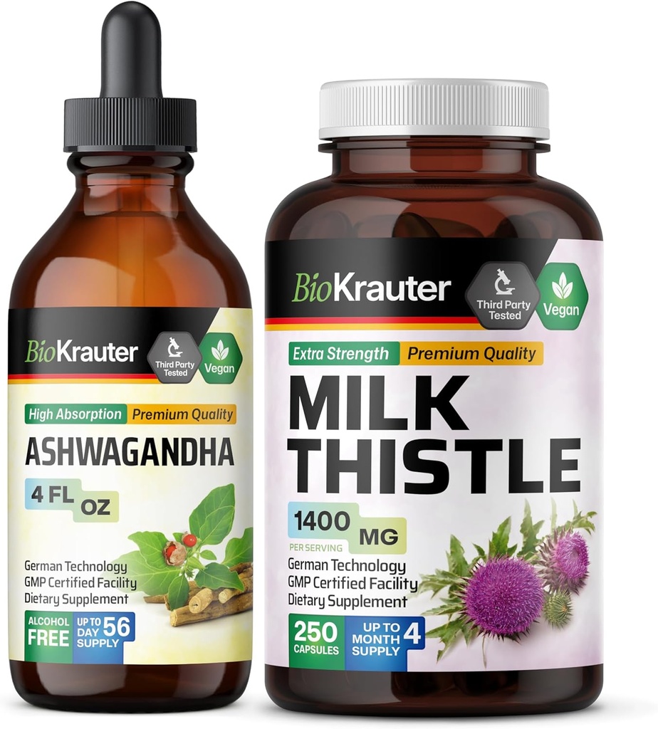 BIO KRAUTER Ashwagandha Tinktūra 4 Fl. Oz. un piens Datele 250 kapsulas