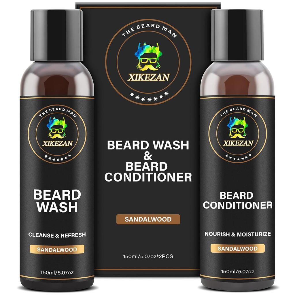 XIKEZAN Beard Wash & Beard Kondicionieris Dabīgs Softener Komplekts w/Argan & Jojoba Eļļas Gludināšanas & Stiprina Ziemassvētku Stocking Studenti Tēva diena Dāvanas vīriešiem Viņu tētis Boyend Vīrs