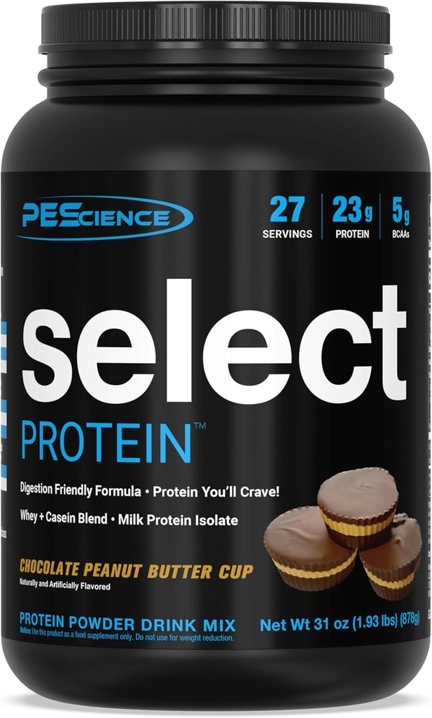 PEScience Select Protein Powder, Sūkalas un kazeīna Blend, Tīrs Protein Pulveris sievietēm un vīriešiem, Zems Calorie, Zems Carb, Keto Friend, Gluten - Šokolādes zemesriekstu sviesta kauss - 27 Kalpo