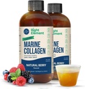 Liquid Marine Collagen ; savvaļas capt Cod - hidrolizēts Keratin Peptide, Hyaluronic Acid & Biotin - Veselīgi mati, āda un nagus - Ražots ASV - Natural Berry, 8.00 Fl Oz (2-Pack)