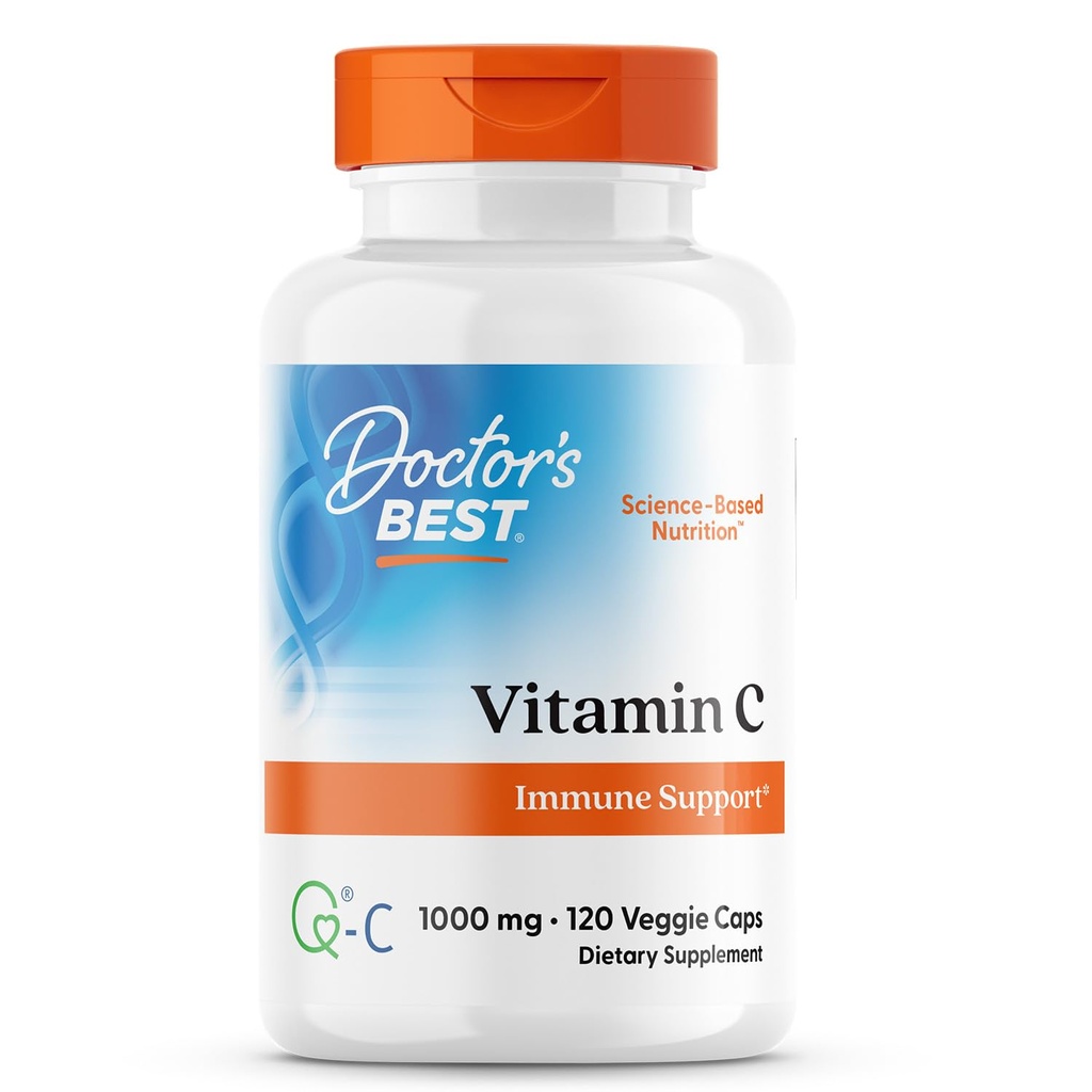 Ārsta labākais vitamīns C 1000mg papildinājums vīriešiem un sievietēm - Vegan C vitamīna kapsulas kā Q-C Askorbīnskābe, Imūnās veselības atbalsts pieaugušajiem, neĢMO, bez lipekļa, bez sojas - 120 Veg Caps