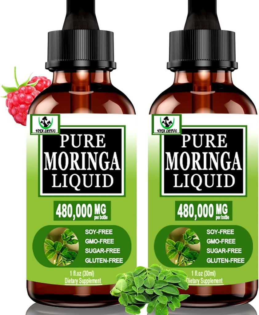 (2 Iepakojums) Organic Moringa šķidruma pilieni enerģijai,Metabolisms Imūnsupport,Moringa Leaf ekstrakts 6X Absorbcija nekā pūderkapsulas,Zaļš Superfood papildinājums sievietēm Vīriešiem