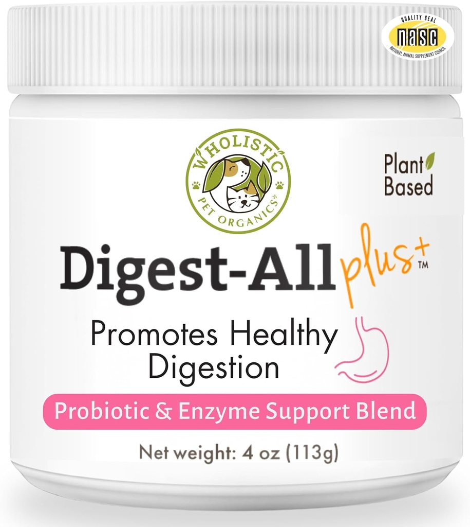 Wholistic Pet Organics Probiotikas suņiem ar gremošanas enzīmiem un prebiotikas Fiber - 4 Oz - ikdienas Kaķis un suns Probiotikas gremošanas veselībai, Pretcaurejas un zarnu atbalsts - Dabas pulvera papildinājums