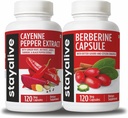 STAY ALIVE Cayenne un Berberine Bundle ar Ceylon Cinnamon un rūgto gurd ekstraktu, 240 Vegan Pills, Non-GMO & Gluten Bezmaksas Berberine Cayenne Piparu papildinājums